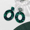 PXM Women's Fashion Stylish Statement Green Geometric Gold Tone Drop Earrings - Divine Inspiration Styles