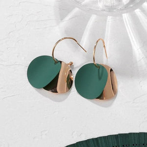 PXM Women's Fashion Stylish Statement Green Geometric Gold Tone Drop Earrings - Divine Inspiration Styles