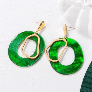 PXM Women's Fashion Stylish Statement Green Geometric Gold Tone Drop Earrings - Divine Inspiration Styles
