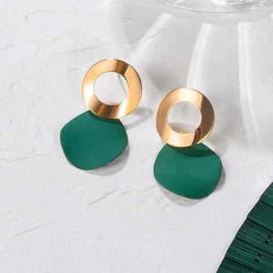 PXM Women's Fashion Stylish Statement Green Geometric Gold Tone Drop Earrings - Divine Inspiration Styles