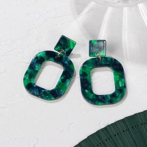 PXM Women's Fashion Stylish Statement Green Geometric Gold Tone Drop Earrings - Divine Inspiration Styles