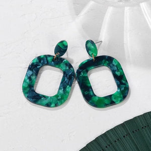 PXM Women's Fashion Stylish Statement Green Geometric Gold Tone Drop Earrings - Divine Inspiration Styles