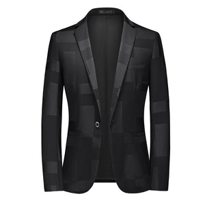 CGSUITS Men's Fashion Luxury Style Plaid Design Jacquard Blazer Suit Jacket