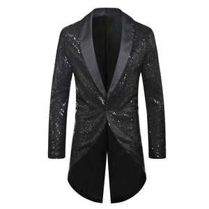 PARKLEES Men's Fashion Shiny Gold Sequin Glitter Fancy Embellished Long Tuxedo Blazer Jacket - Divine Inspiration Styles