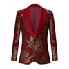 CGSUITS Men's Fashion Formal 2-Piece Burgundy & Gold Embroidery Tuxedo (Jacket + Pants) Suit Set