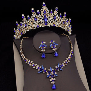 CM Women's Fashion Elegant Royal Queen Bridal Tiara Crown Earrings Necklace Jewelry Sets - Divine Inspiration Styles