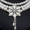BELLA Design Women's Luxury Style Fashion Vintage Flower & Beads Multi-Layer Pearl Flower Necklace & Earrings Set