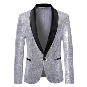 PARKLEES Men's Fashion Premium Quality Shiny Black Gold Silver Sequin Glitter Fancy Embellished Blazer Jacket - Divine Inspiration Styles