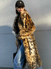 LAUTARO Women's Fine Fashion Brown Leopard Print Luxury Style Long Faux Fur Plush Coat Jacket - Divine Inspiration Styles