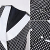 CGSUITS Men's Fashion Formal 3 Piece Black & White Polka Dots Tuxedo (Jacket + Vest + Pants) Suit Set
