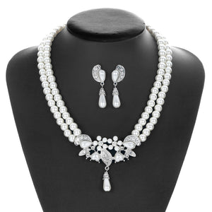 BELLA Design Women's Fine Fashion Vintage Flower Rhinestones & Beads Pearl Jewelry Set