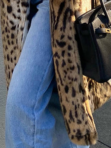 LAUTARO Women's Fine Fashion Brown Leopard Print Luxury Style Long Faux Fur Plush Coat Jacket - Divine Inspiration Styles