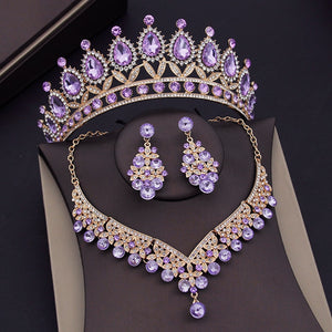 CM Women's Fashion Elegant Stylish Royal Queen Bridal Tiara Crown Earrings Necklace Jewelry Set - Divine Inspiration Styles
