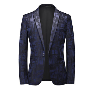 CGSUITS Men's Fashion Luxury Style Plaid Design Jacquard Blazer Suit Jacket