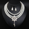 BELLA Design Women's Luxury Style Fashion Vintage Flower & Beads Multi-Layer Pearl Flower Necklace & Earrings Set