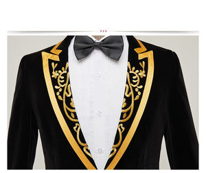 VALENTINE SUITS Men's Fashion Premium Black & Gold Embroidery Design Tuxedo Blazer Jacket