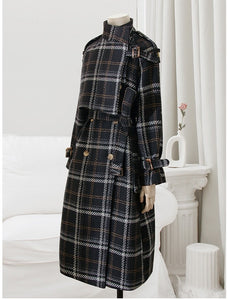 LAUTARO Women's Fine Fashion Elegant Luxury Plaid Style Long Wool Coat Jacket - Divine Inspiration Styles