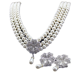 BELLA Design Women's Luxury Style Fashion Vintage Elegant Clover Leaves Multi-Layer Pearl Jewelry Set