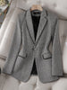 CAROLINE SUITS Women's Elegant Stylish Fashion Office Professional Woven Green Plaid Blazer Jacket
