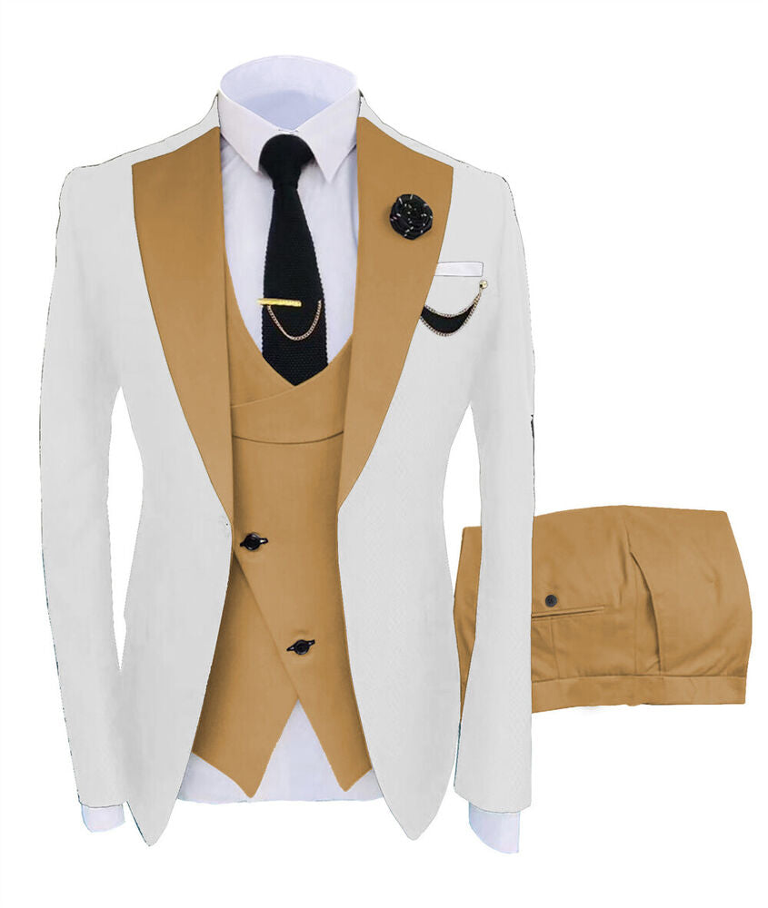 Menseventwear Formal Men's Suits Slim Fit 3 Pieces Notch Lapel Tuxedos (White Blazer+Vest+ Pant) Brown / M Menseventwear Formal Men's Suits Slim Fit 3 Pieces Notch Lapel Tuxedos (White Blazer+Vest+ Pant) Brown / M