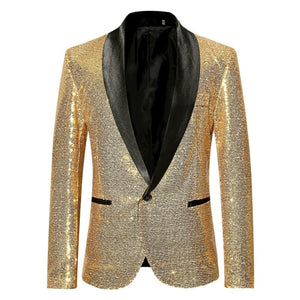 PARKLEES Men's Fashion Premium Quality Shiny Black Gold Silver Sequin Glitter Fancy Embellished Blazer Jacket - Divine Inspiration Styles