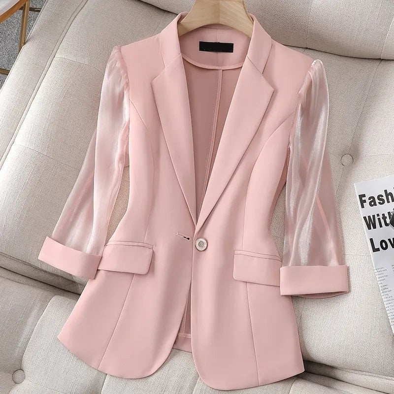 GRACE Design Women's Fashion Solid Color One Button Pink Blazer Suit Jacket - Divine Inspiration Styles