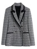 MING SUITS Women's Elegant Stylish Fashion Office Professional Woven Plaid Ivory White & Black Blazer Jacket