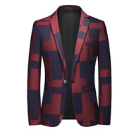 CGSUITS Men's Fashion Luxury Style Plaid Design Jacquard Burgundy Red & Blue Blazer Suit Jacket - Divine Inspiration Styles