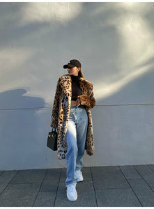 LAUTARO Women's Fine Fashion Brown Leopard Print Luxury Style Long Faux Fur Plush Coat Jacket - Divine Inspiration Styles