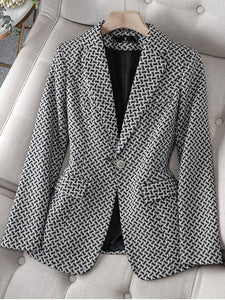 CAROLINE Design Collection Women's Elegant Stylish Fashion Office Professional Woven Plaid Blazer Jacket - Divine Inspiration Styles