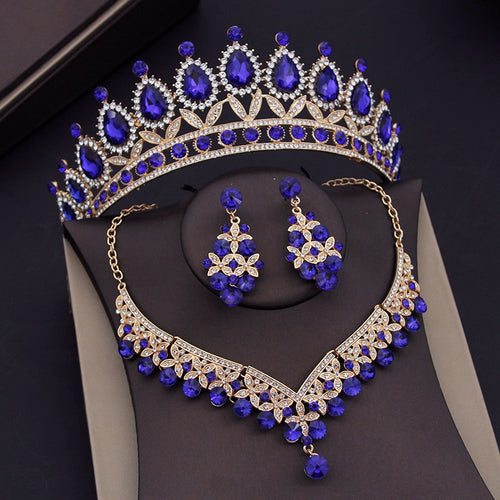 CM Women's Fashion Elegant Stylish Royal Queen Bridal Tiara Crown Earrings Necklace Jewelry Set - Divine Inspiration Styles