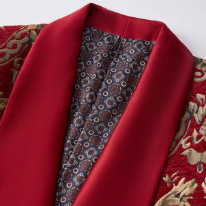 CGSUITS Men's Fashion Formal 2-Piece Burgundy & Gold Embroidery Tuxedo (Jacket + Pants) Suit Set