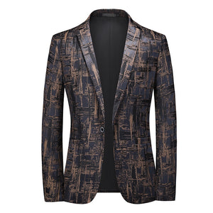 CGSUITS Men's Fashion Luxury Style Plaid Design Jacquard Blazer Suit Jacket