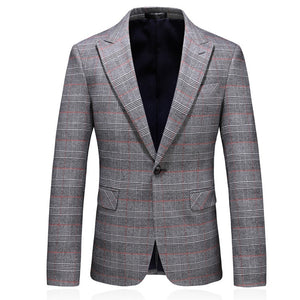 CGSUITS Men's Fashion Luxury Style Plaid Design Jacquard Khaki Brown Blazer Suit Jacket