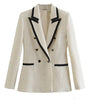 MING SUITS Women's Elegant Stylish Fashion Office Professional Woven Plaid Ivory White & Black Blazer Jacket