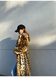 LAUTARO Women's Fine Fashion Brown Leopard Print Luxury Style Long Faux Fur Plush Coat Jacket - Divine Inspiration Styles