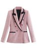 MING SUITS Women's Elegant Stylish Fashion Office Professional Woven Plaid Ivory White & Black Blazer Jacket