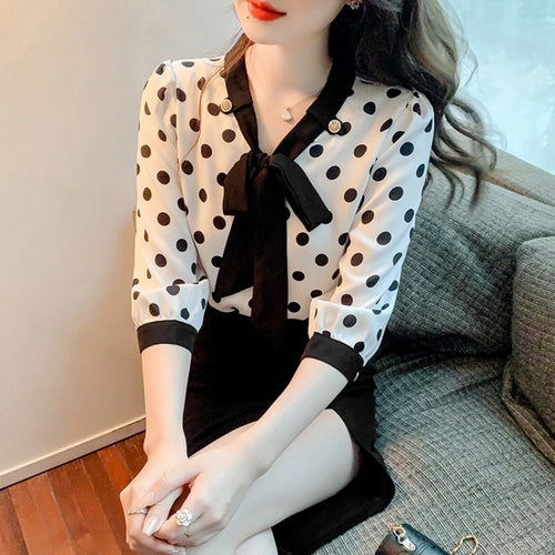 CARA Design Women's Fashion Stylish Polka Dots Chiffon Blouse Top - Divine Inspiration Styles