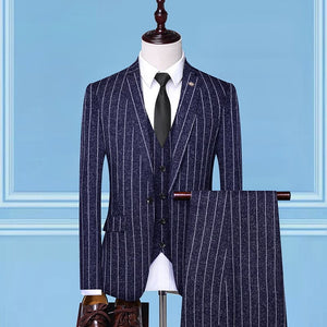 TQSUITS Men's Premium Quality Jacket Vest & Pants 3 Piece Formal Wear Beige Plaid Suit Set