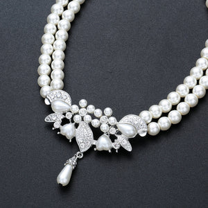 BELLA Design Women's Fine Fashion Vintage Flower Rhinestones & Beads Pearl Jewelry Set