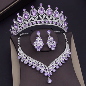 CM Women's Fashion Elegant Stylish Royal Queen Bridal Tiara Crown Earrings Necklace Jewelry Set - Divine Inspiration Styles
