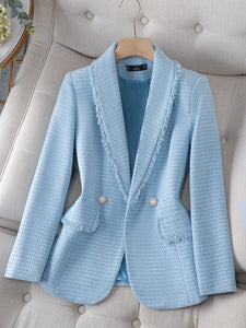 CAROLINE Design Collection Women's Elegant Stylish Fashion Office Professional Woven Plaid Blazer Jacket - Divine Inspiration Styles