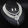 BELLA Design Women's Luxury Style Fashion Vintage Flower & Beads Multi-Layer Pearl Flower Necklace & Earrings Set