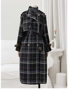 LAUTARO Women's Fine Fashion Elegant Luxury Plaid Style Long Wool Coat Jacket - Divine Inspiration Styles