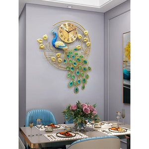 SCHTECH Golden Blue Peacock Nordic Modern Design Wall Clock for Home Decorations - Divine Inspiration Styles