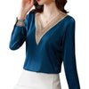 SURESTORY Women's Elegant Fashion Luxury Silk Designer Lace Trimmed Blouse - Divine Inspiration Styles