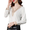 SURESTORY Women's Elegant Fashion Luxury Silk Designer Lace Trimmed Blouse - Divine Inspiration Styles