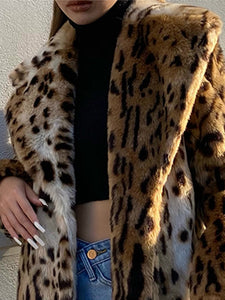 LAUTARO Women's Fine Fashion Brown Leopard Print Luxury Style Long Faux Fur Plush Coat Jacket - Divine Inspiration Styles