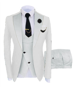 KENTON SUITS Men's Fashion Formal 3 Piece Tuxedo (Jacket + Pants + Vest) White & Pink Suit Set