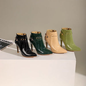 HARTFORD Design Women's Stylish Elegant Fashion Glossy Leather Stiletto Boot Shoes - Divine Inspiration Styles
